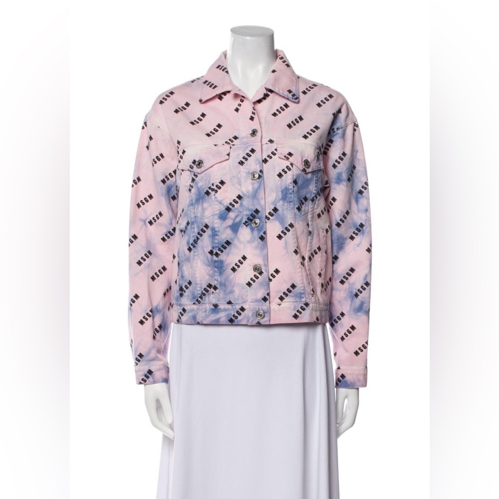 MSGM Pink and Blue Tie-Dye Logo Denim Jacket